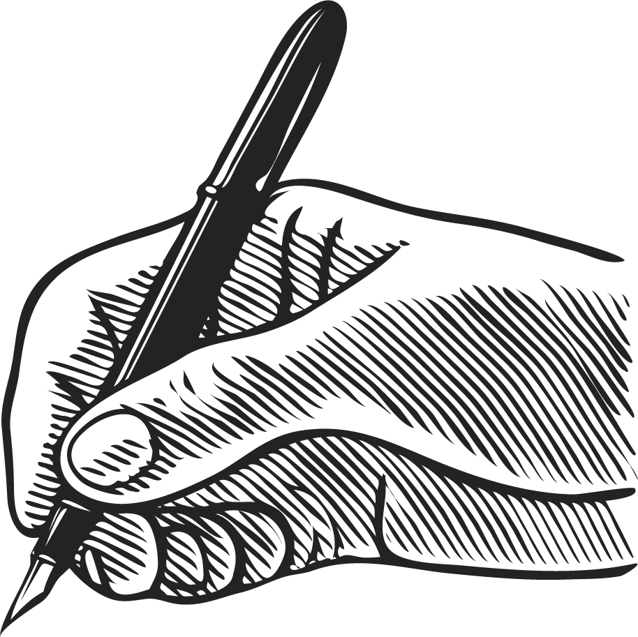 Woodcut illustration hand writing